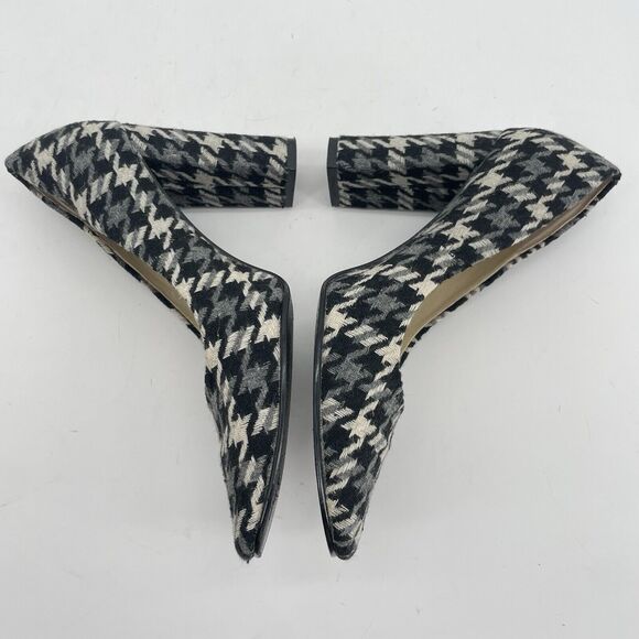 Colin Stuart Size 6.5 Houndstooth High Heels Black Gray Square Toe Fabric Upper - Picture 4 of 9